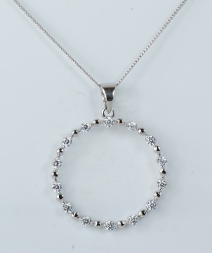 Sterling Silver/CZ Large Open Circle Pendant and Chain